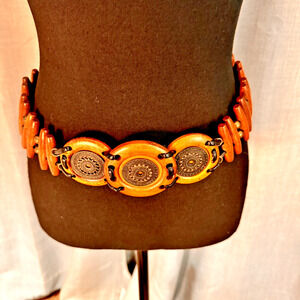 Vintage Brown Hippie Belt Wood, leather, Metal Adjustable